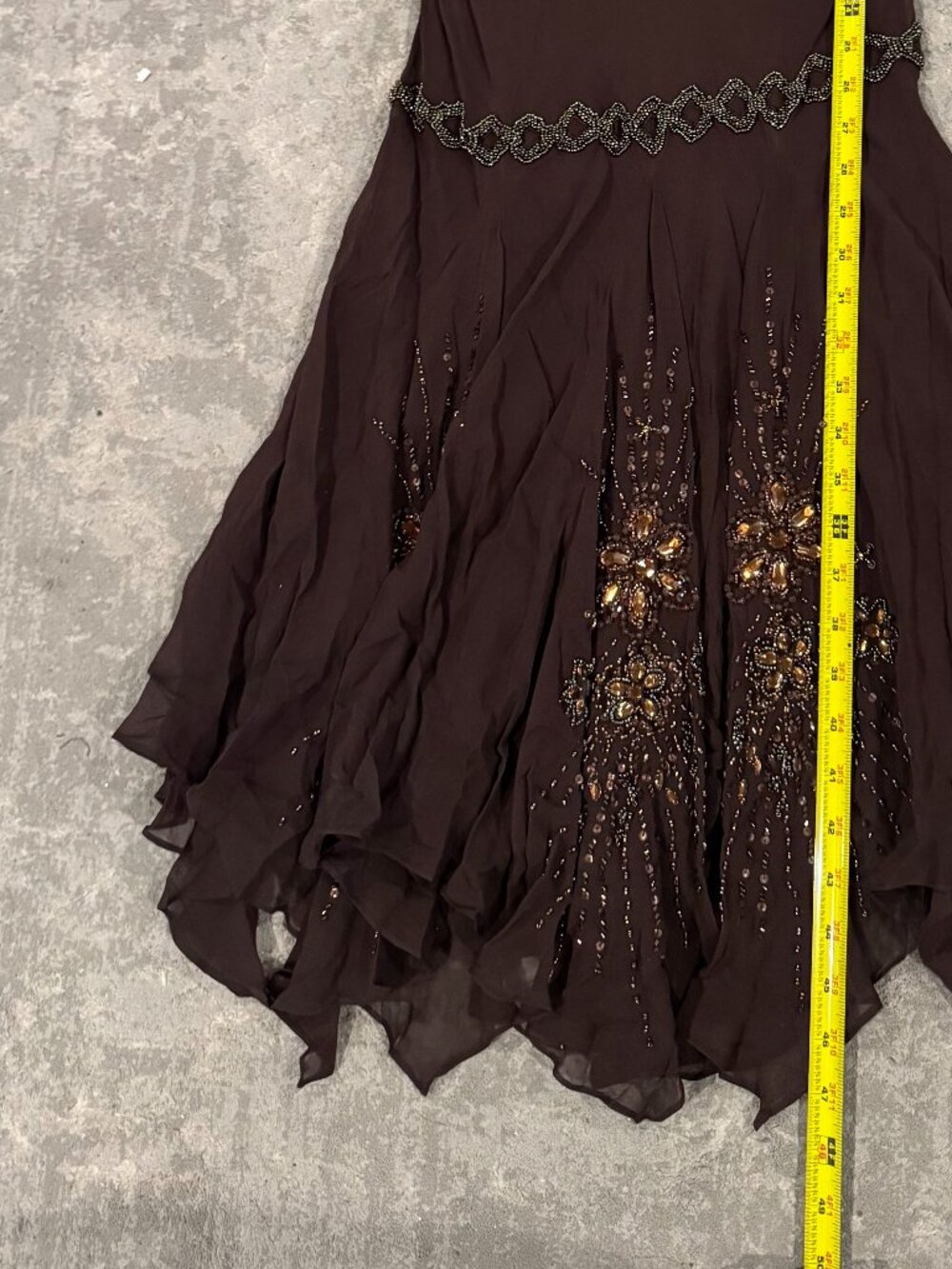 Sue Wong Dress Y2K Sexy Beaded 45 Flapper Coffee Brown Chocolate Midi SILK New - Picture 14 of 16